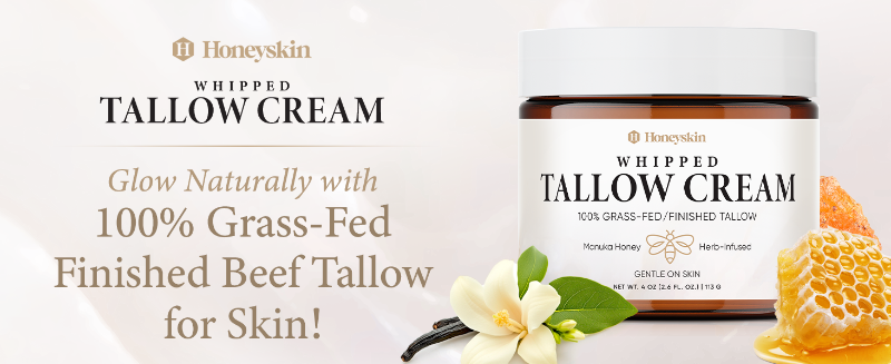 skin care beef tallow face moisturizer cream honey organic grass-fed whipped body hand