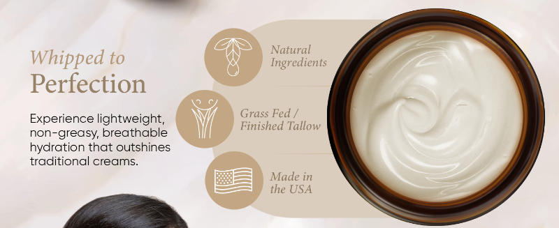 skin care beef tallow face moisturizer cream honey organic grass-fed whipped body hand