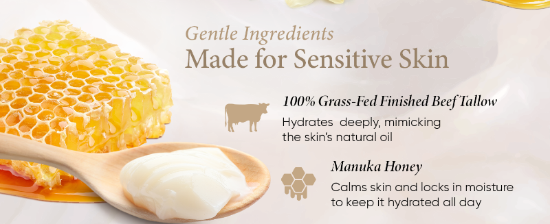 skin care beef tallow face moisturizer cream honey organic grass-fed  lip balm whipped body hand