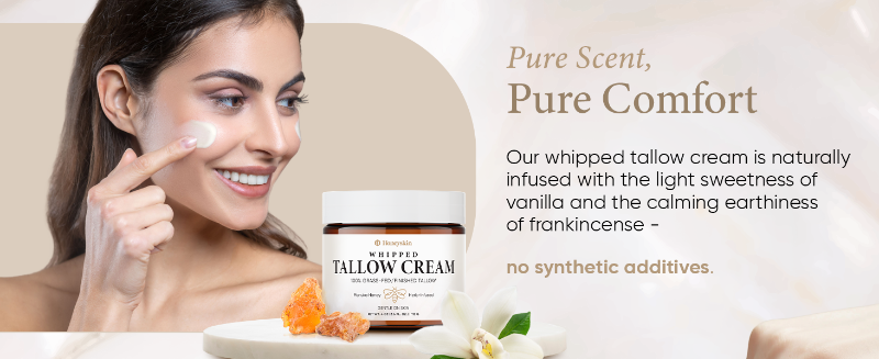 skin care beef tallow face moisturizer cream honey organic grass-fed whipped body hand