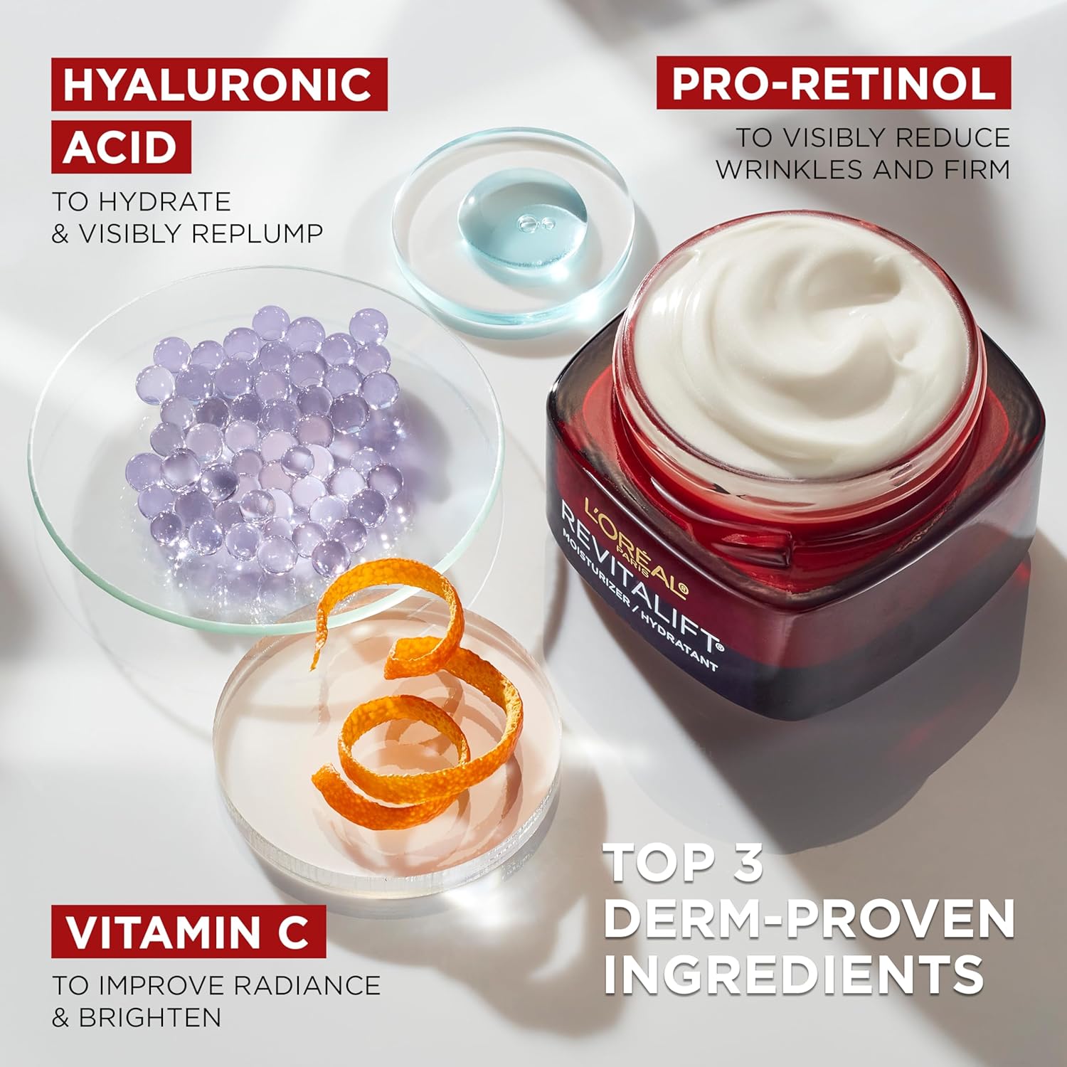 L'Oreal Paris Revitalift Triple Power Anti-Aging Face Moisturizer, Pro Retinol, Hyaluronic Acid & Vitamin C, Reduce Wrinkles 2.55 Oz - Image 3