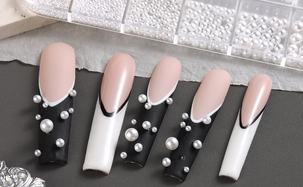 White Flatback Pearls Nail Jewelry