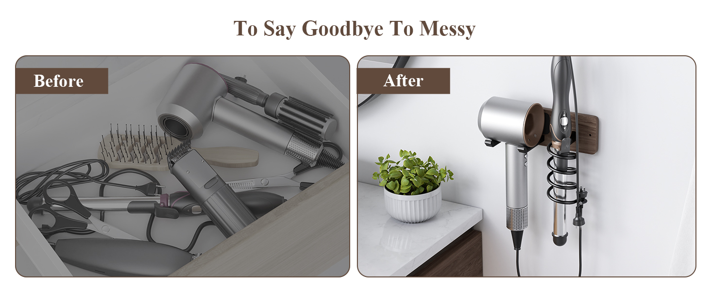 Walnut Hair Dryer Holder Curling Iron Holder
