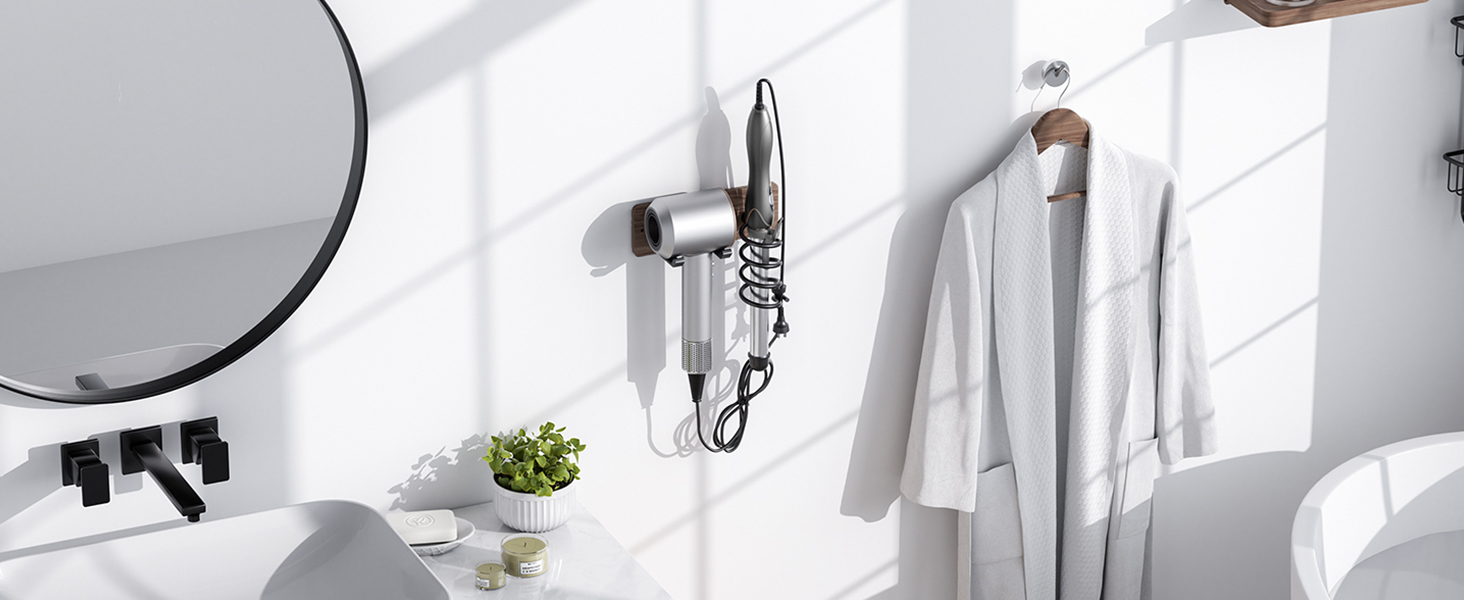 Walnut Hair Dryer Holder Curling Iron Holder