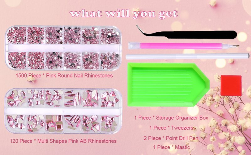 Pink Nail Art Rhinestones Kit