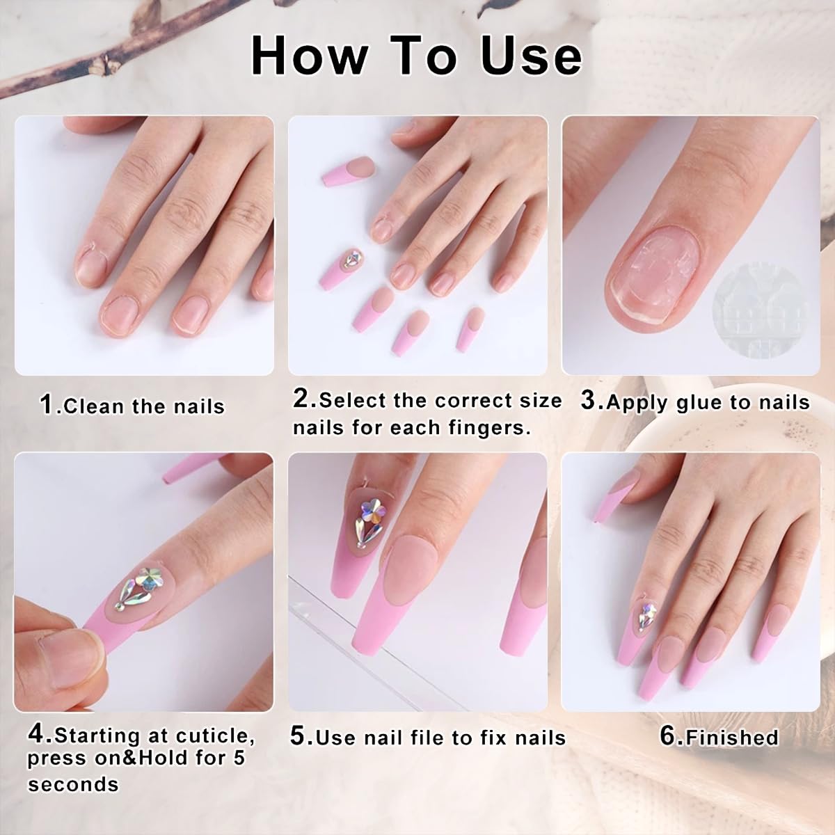 24Pcs Pink Bow Press on Nails Medium Almond Fake Nails with Silver Heart Rhinestones Design Glitter False Nails White Full Cover Artificial Glue on Nails Handmade Stick on Nails for Women Acrylic Nail - Image 6