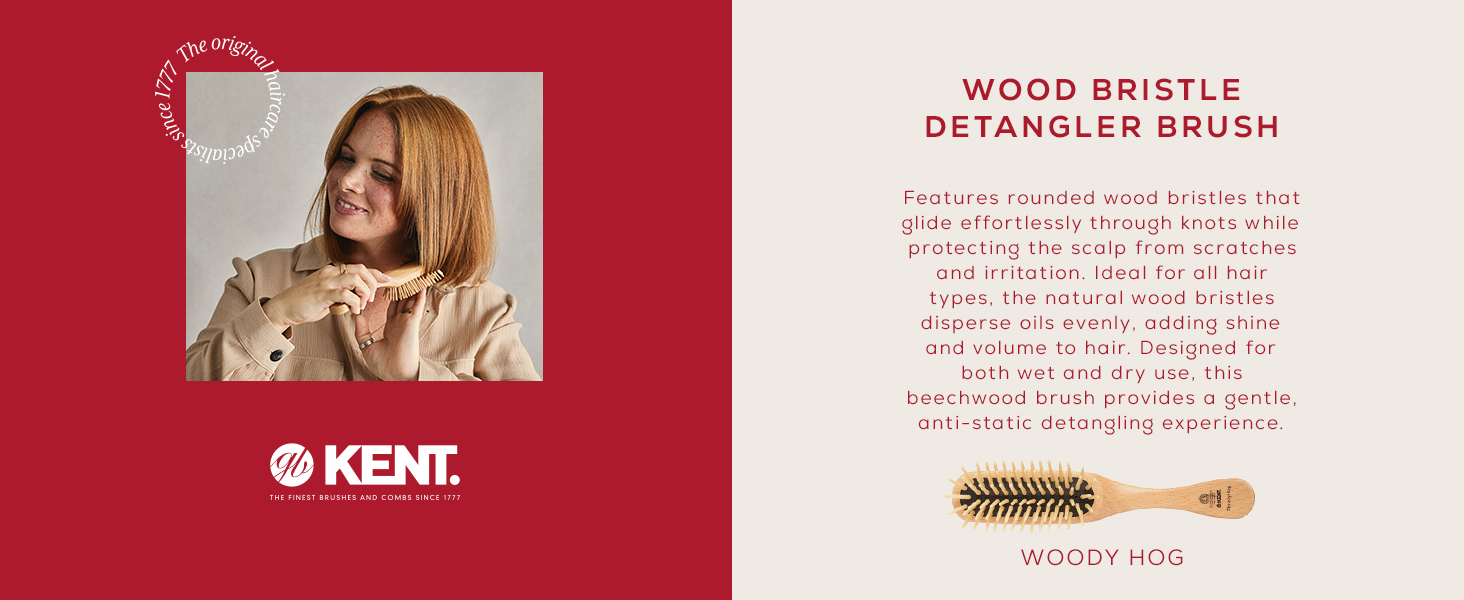 Kent woody hog wood bristle detangler brush