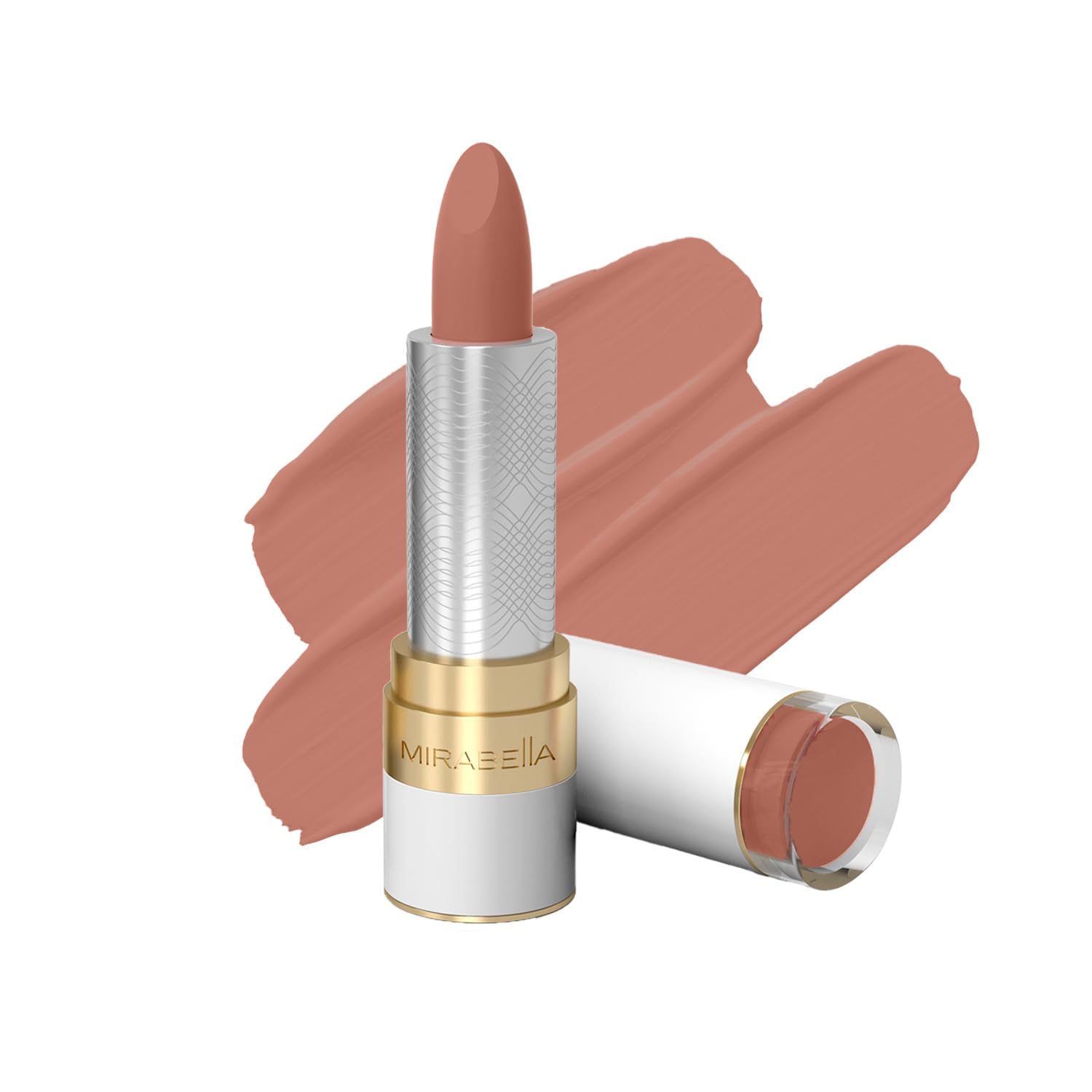 Mirabella Sealed with a Kiss Full Coverage Moisturizing Lipstick, Richly Pigmented, Ultra Creamy, Hydrating and Mineral-Based Lip Color with Antioxidant Vitamin E in Matte & Shine Shades, Barely Beige