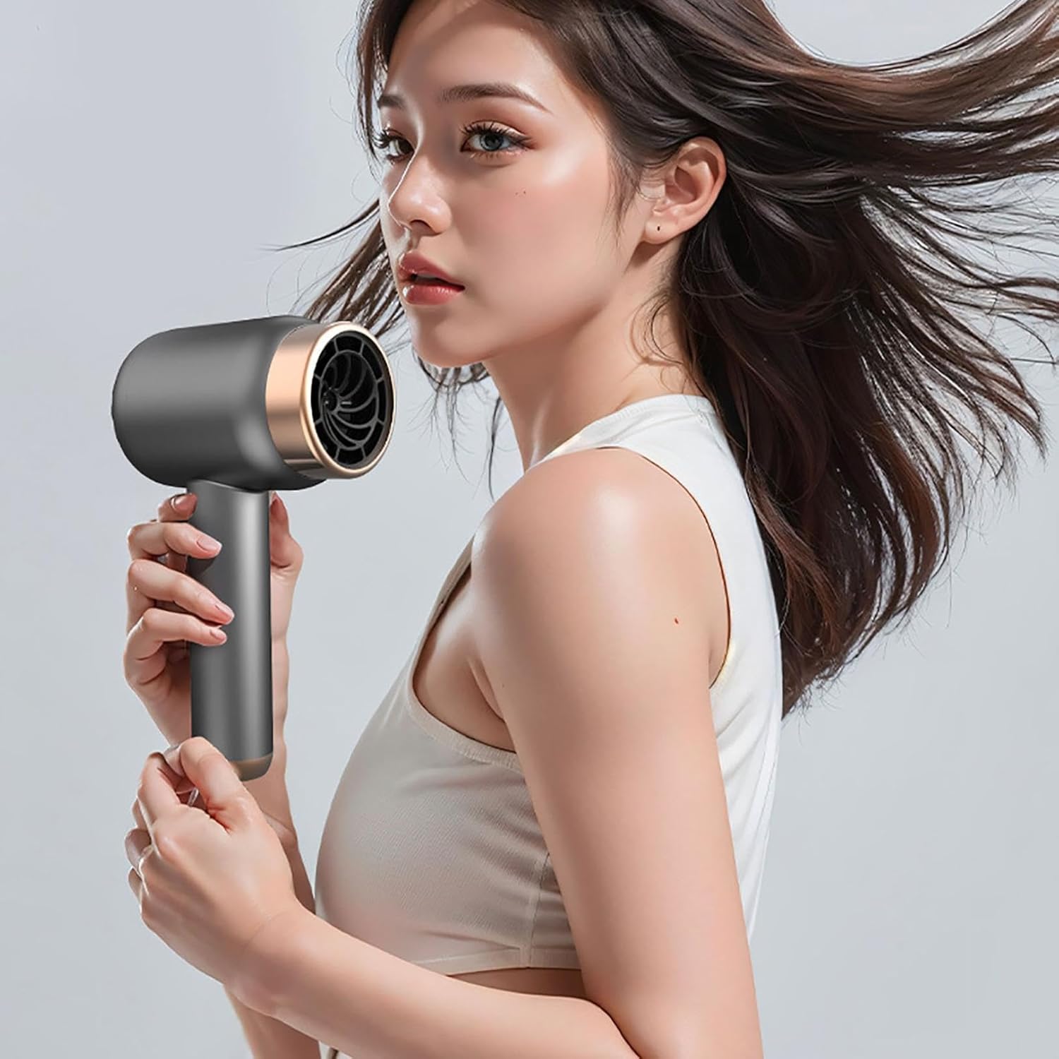 Cordless Hair Dryer for Women with Battery, Rechargeable Blow Dryer, Hair Dryer Rechargeable with USB Charging Cold Hot Wind Wireless Hair Dryers with Battery for Travel Camping (Grey) - Image 2