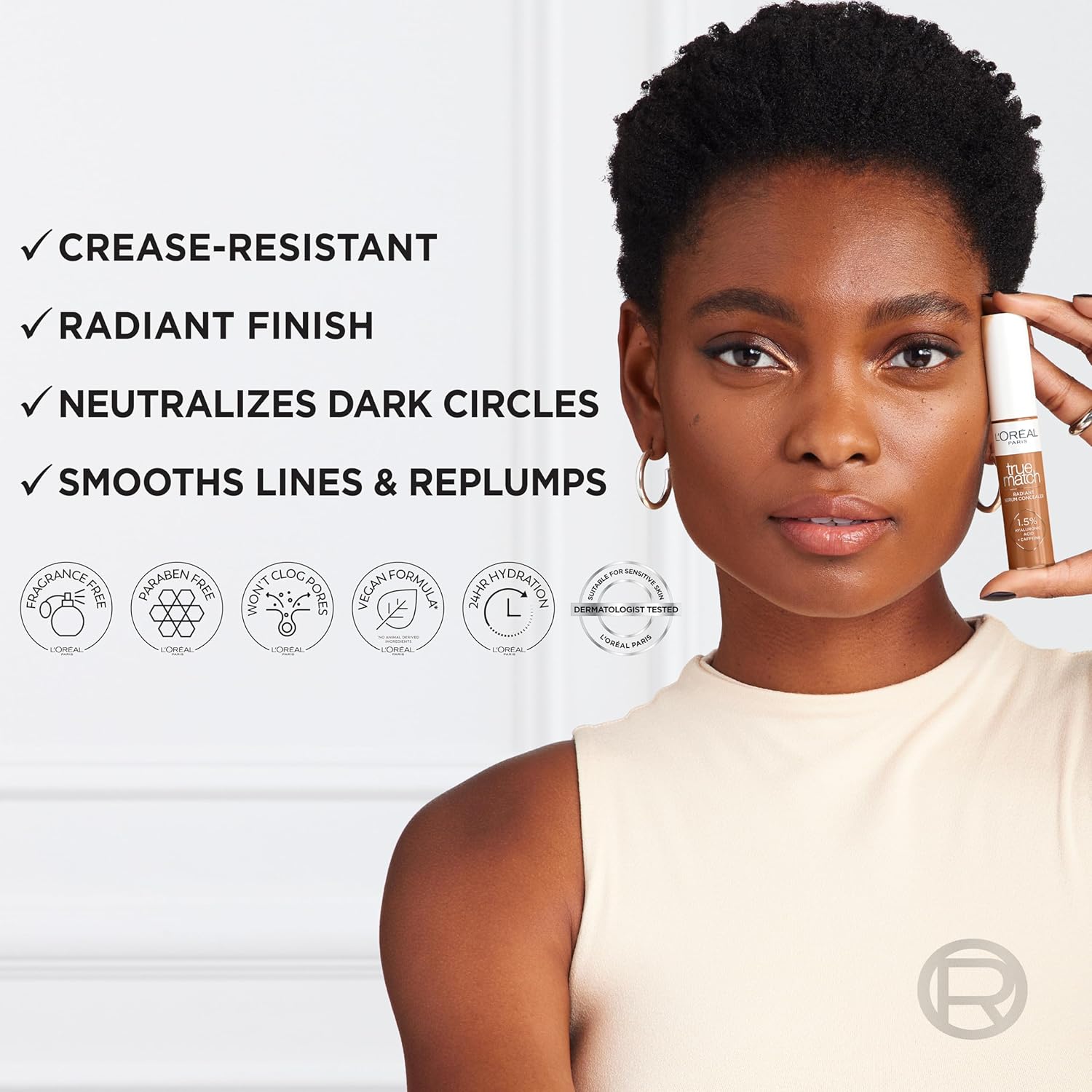 L'Oreal Paris True Match Radiant Serum Concealer, Brightening Under Eye Concealer Make Up with 1.5% Hyaluronic Acid and Caffeine, C8, 0.33 Oz - Image 6
