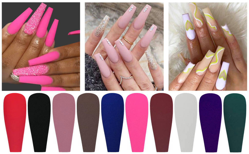 matte coffin press on nails long colored medium length fake false artificial fingernails