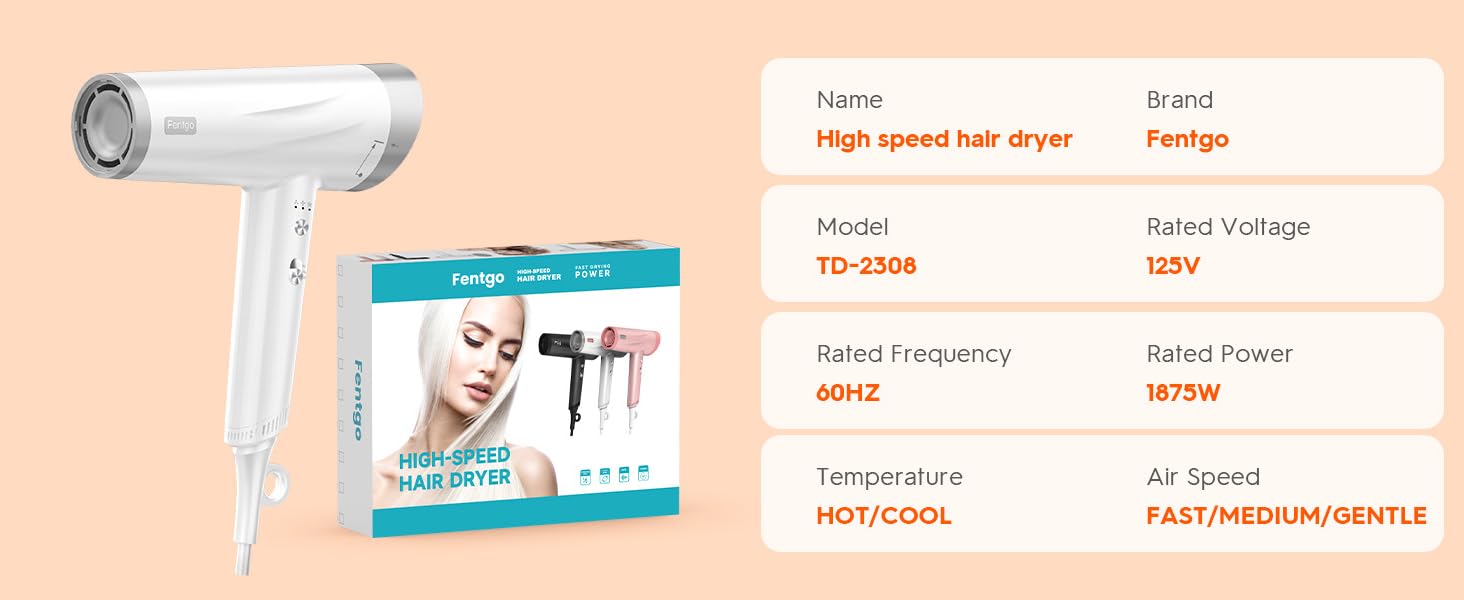 Fentgo hair dryer with diffuser ionic hair dryer for women small hair dryer