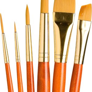 Princeton Real Value, Series 9100, Paint Brush Sets for Acrylic, Oil & Watercolor Painting, Syn-Gold Taklon (Rnd 1, 6, 12 Liner 2, ANG Shader 1/2, Wash 3/4)