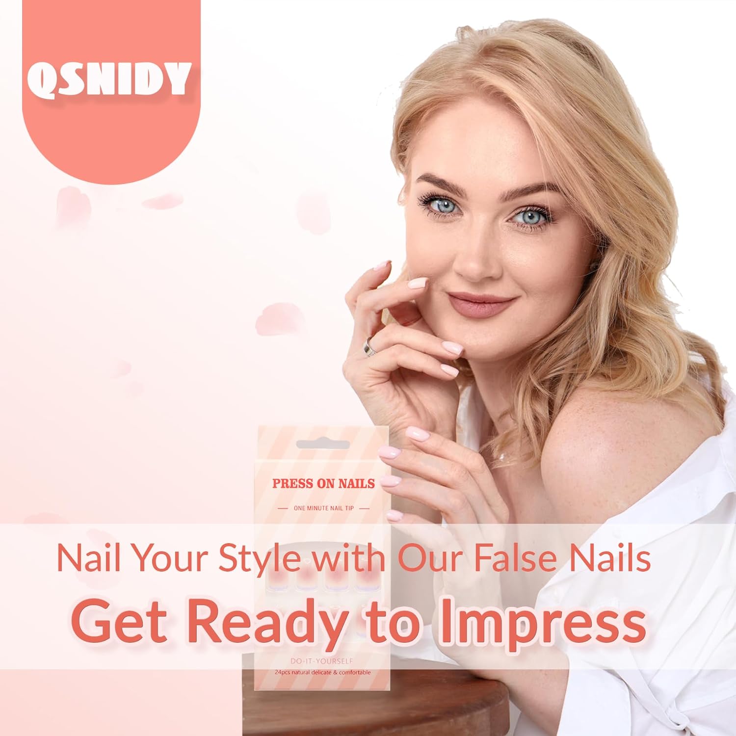 Press on Nails Almond, Ombre Nude Coral Pink Fake Nails Medium Press Ons, Glossy Full Cover Glue On Nails for Women Daily Wear, Natural Fit Acrylic Stick on Nail Kit - 24 Pieces in 12 Sizes - Image 5