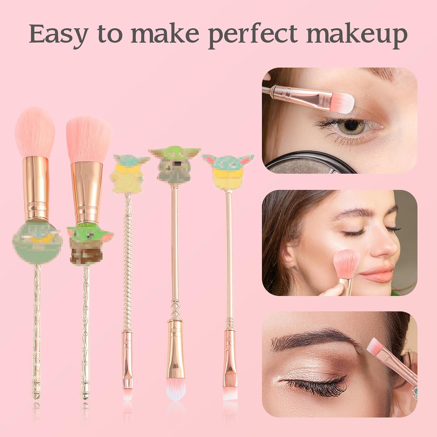 5PCS Star Baby Makeup Brushes,WeChip Premium Metal Handle Anime Brushes Foundation Blush Eye Shadows Face Powder Brush for Women Girls - Image 3