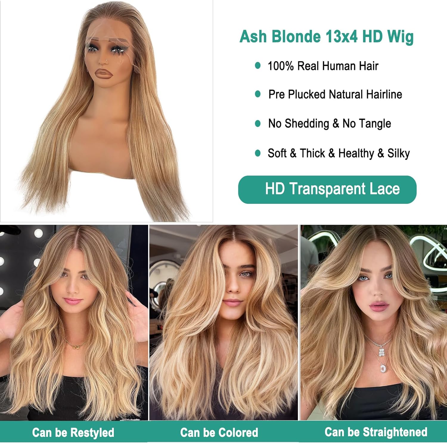 Munx Ombre Ash Blonde Lace Front Wig, 13x4 HD Transparent Lace, 180% Density, Glueless, Human Hair, Medium Size, Women's Wigs - Image 5