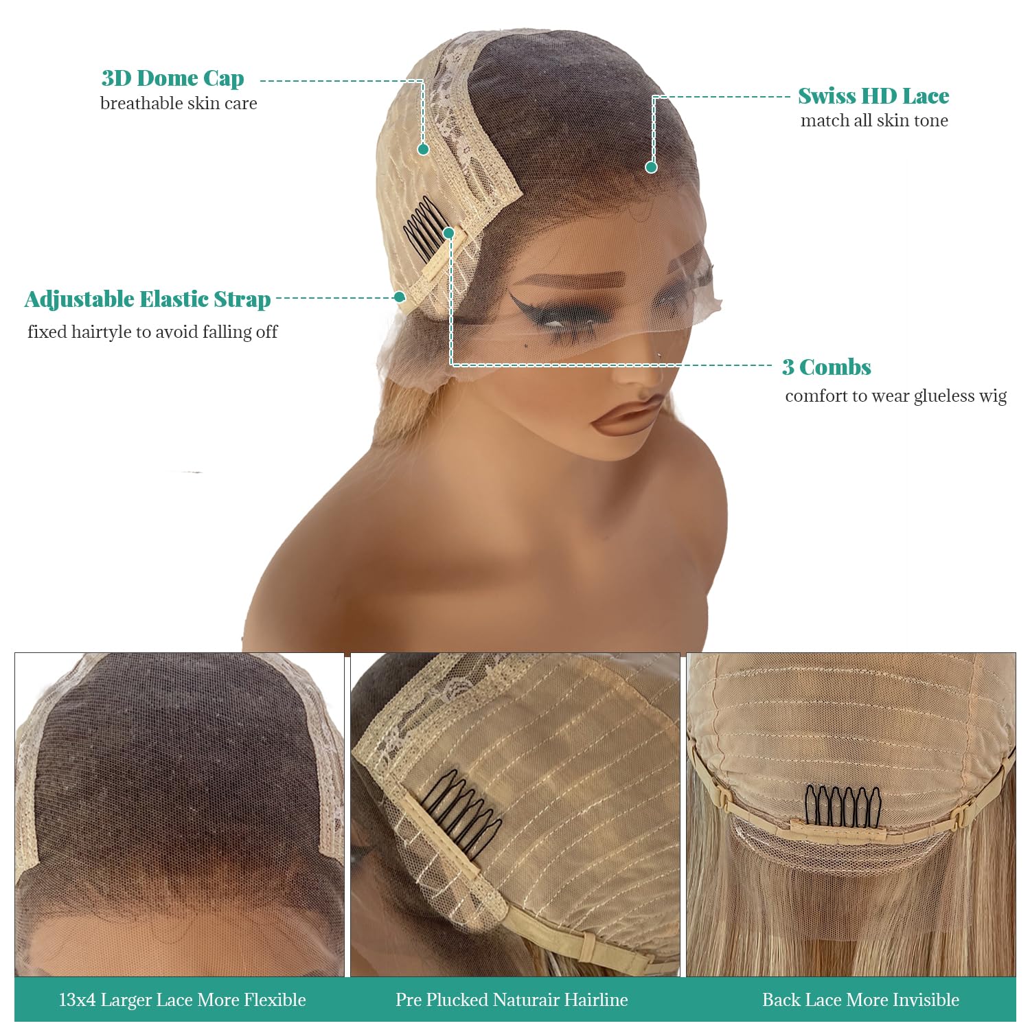 Munx Ombre Ash Blonde Lace Front Wig, 13x4 HD Transparent Lace, 180% Density, Glueless, Human Hair, Medium Size, Women's Wigs - Image 6