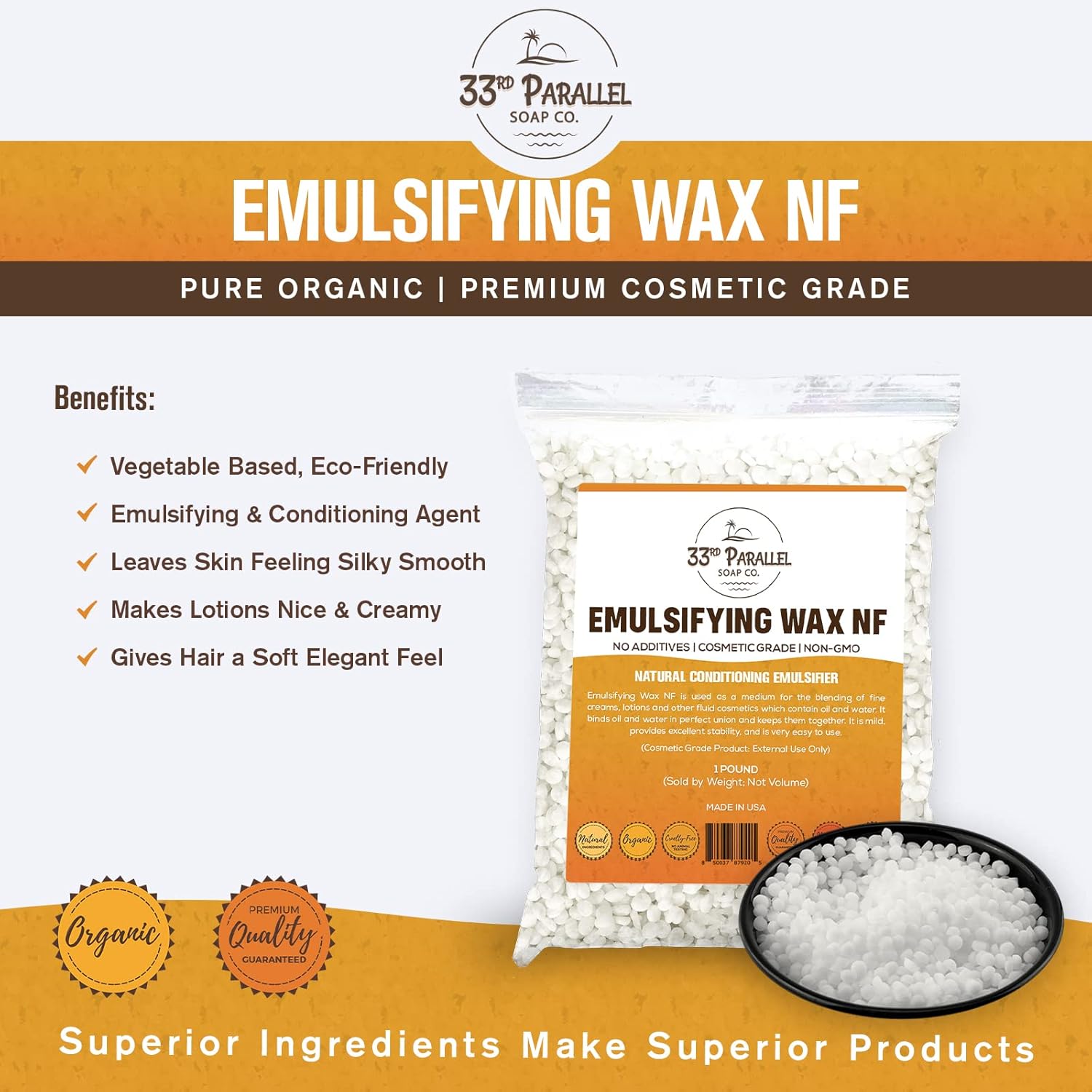 Non-GMO Emulsifying Wax NF Pastilles (1 LBS / 16 OZ) 100% Natural Plant Derived | For Lotions, Creams, Soap Making, Hair Products | Cosmetic Grade | Product of USA | 1 POUND - Image 4