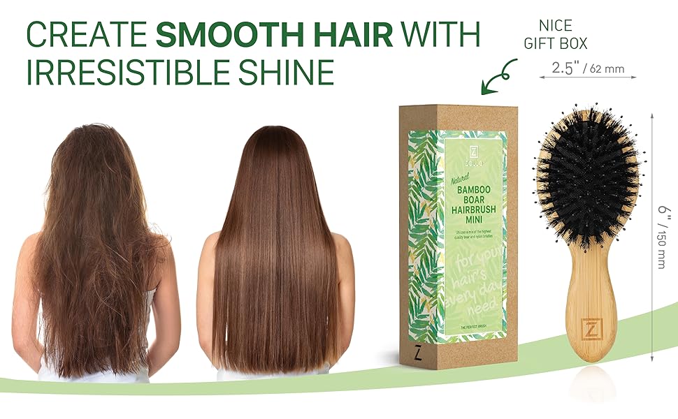 Natural Boar Bristle Mini Hair Brush for Women, Men, Kids