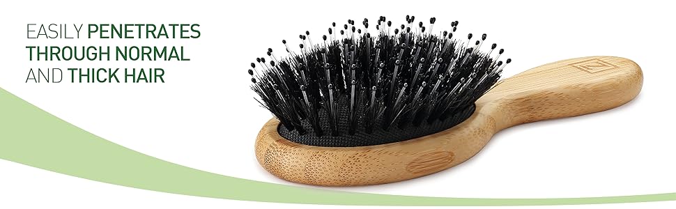 Natural Boar Bristle Mini Hair Brush for Women, Men, Kids