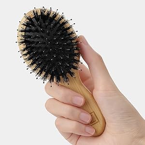 Natural Boar Bristle Mini Hair Brush for Women, Men, Kids