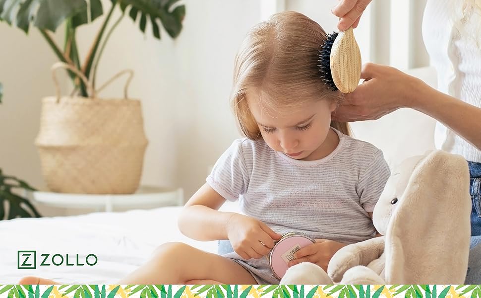 Natural Boar Bristle Mini Hair Brush for Women, Men, Kids
