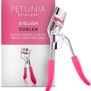 Silicone Eyelash Curler with Refill Pads & Satin Pouch Designed for No Pinching or Pulling and Perfect for Those with Straight Flat Lashes Wanting Dramatic Long Lasting Seamless Curls