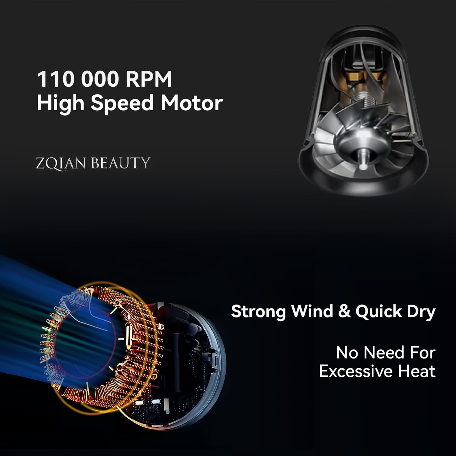 Hair Dryer, High-Speed Blow Dryer with 110,000 RPM Brushless Motor, 200 Million Negative Ionic Hair Dryer, Fast Drying Low Noise Hairdryer with Magnetic Concentrator Nozzle (Silver Blue) - Image 9