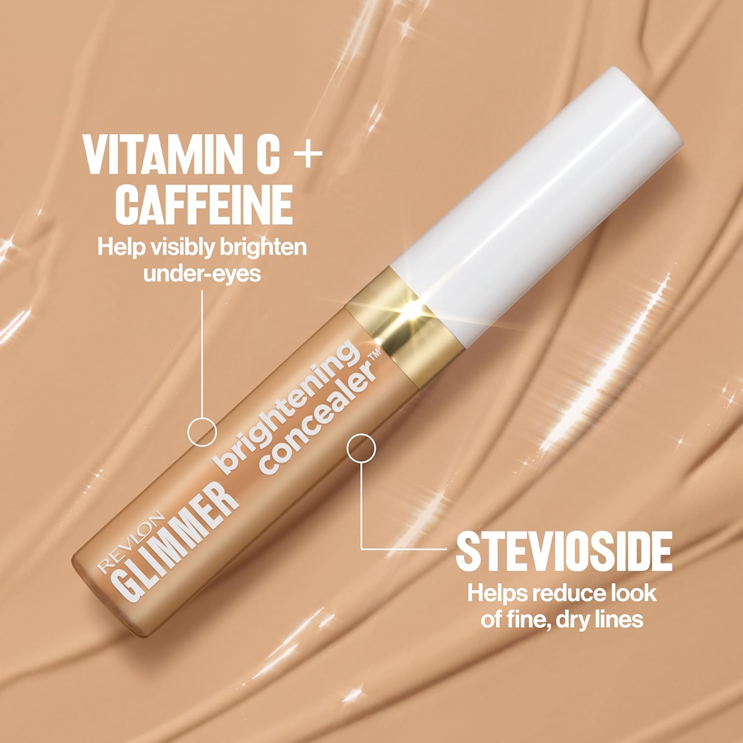 Revlon Glimmer Brightening Concealer, Liquid Under Eye Makeup, Made with Caffeine, Vitamin C, & Stevioside, 135, 0.3 fl oz - Image 6