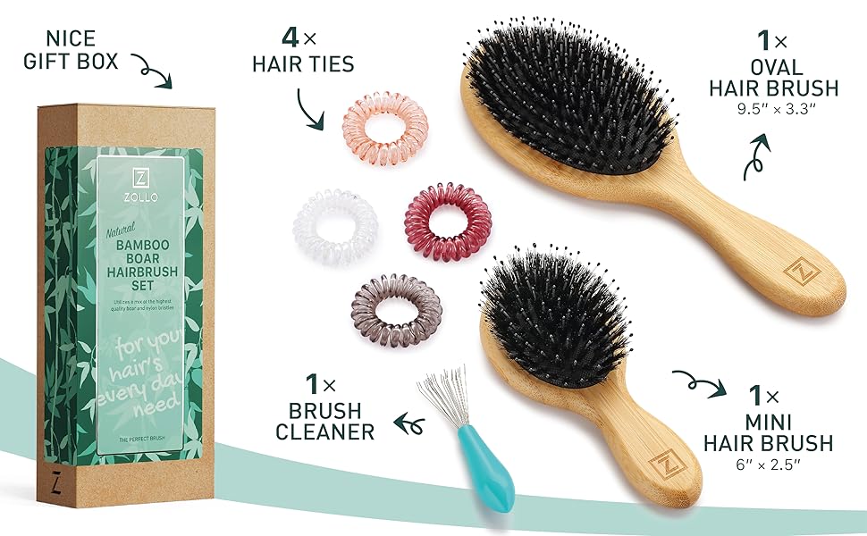 Natural Boar Bristle Mini Hair Brush for Women, Men, Kids