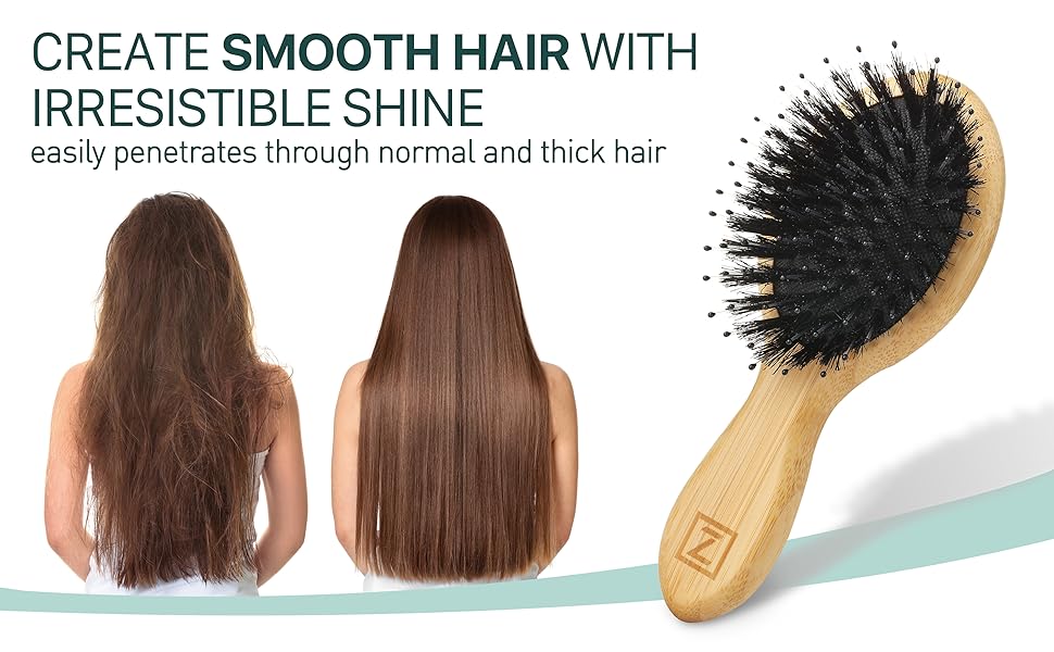 Natural Boar Bristle Mini Hair Brush for Women, Men, Kids