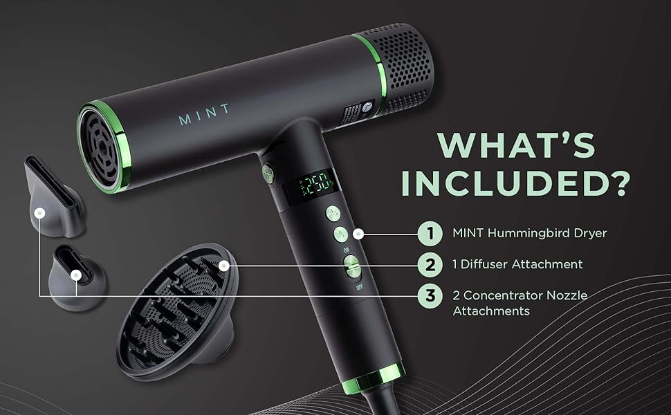 MINT Hummingbird Smart Professional Hair Dryer with Diffuser