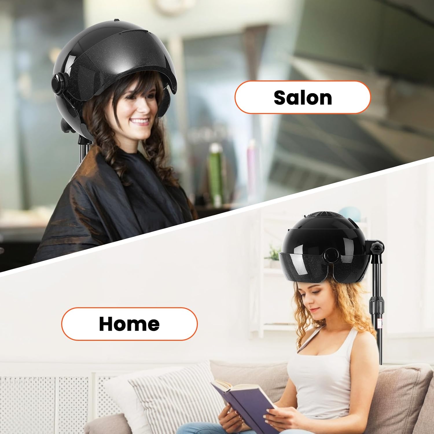 Hooded Hair Dryer, 1500W Standing Hair Dryer with Time Settings, Touch Controls, 3 Temperature Modes, Height Adjustable Ionic Hooded Dryer on Wheels, Sit Under Hair Dryer Bonnet for Home or Salon Use - Image 7