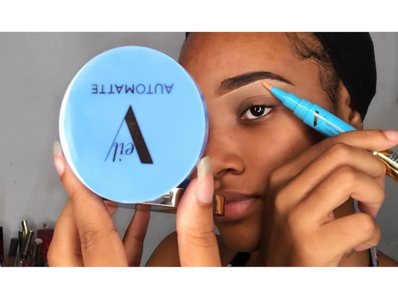 women using veil concealer pen to highlight under eyebrow to create definition and brightness