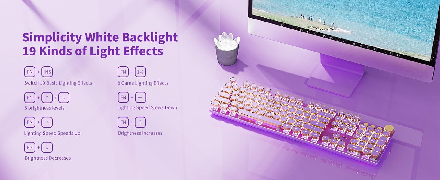Purple typewriter gaming keyboard