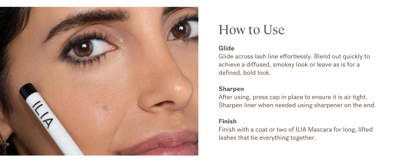 Glide Clean Line Gel Liner across lash line effortlessly. Sharpen for precision.