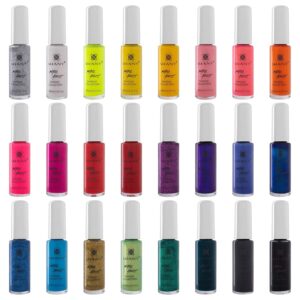 SHANY Nail Art Set Nail Polish - Glitter, Metallic, Pearls, Neon and Matte Nail Polish Nail Art Drawing Decoration Set With Built-in Thin Nail Art Brush - 24 Famous Colors Nail Polish Bulk