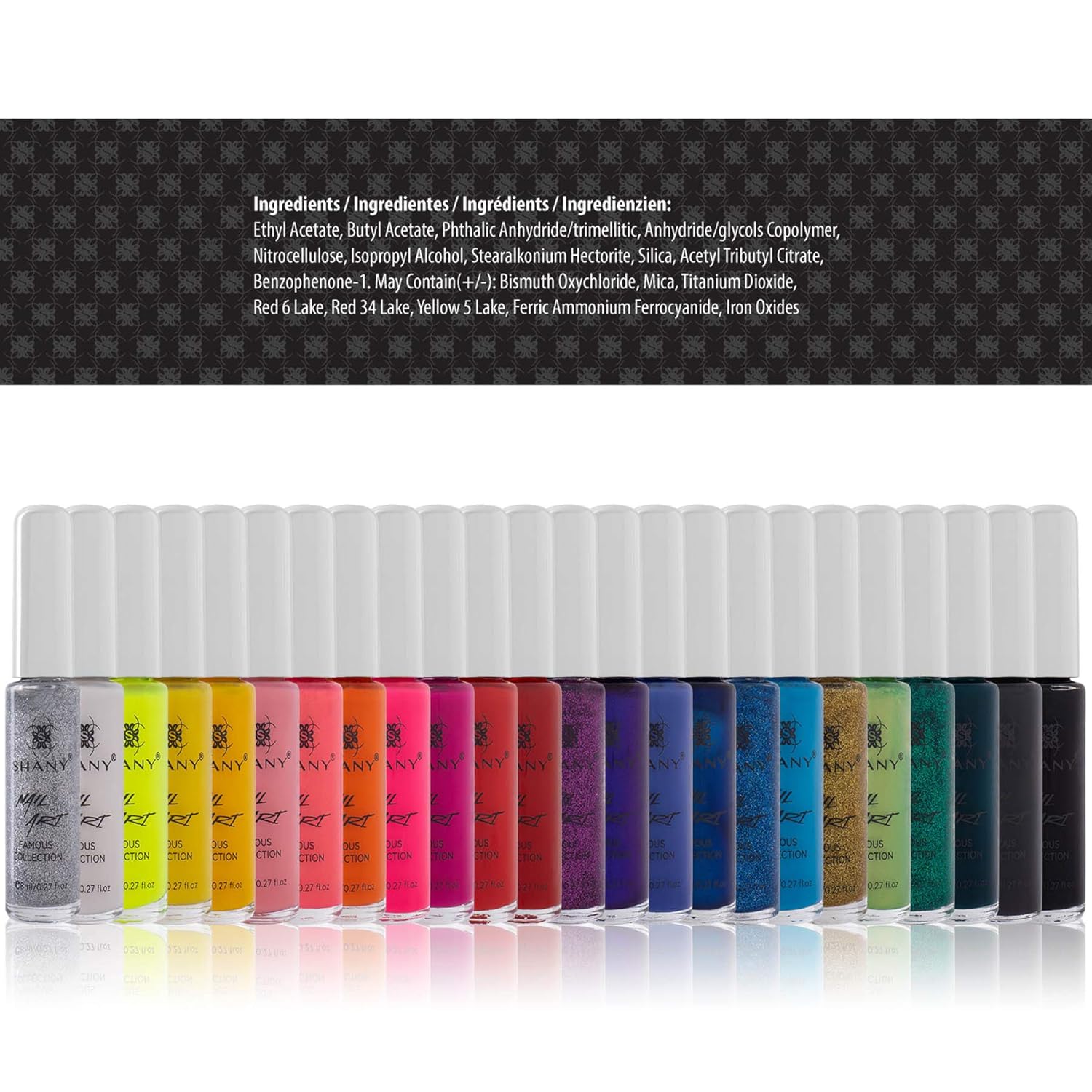 SHANY Nail Art Set Nail Polish - Glitter, Metallic, Pearls, Neon and Matte Nail Polish Nail Art Drawing Decoration Set With Built-in Thin Nail Art Brush - 24 Famous Colors Nail Polish Bulk - Image 3