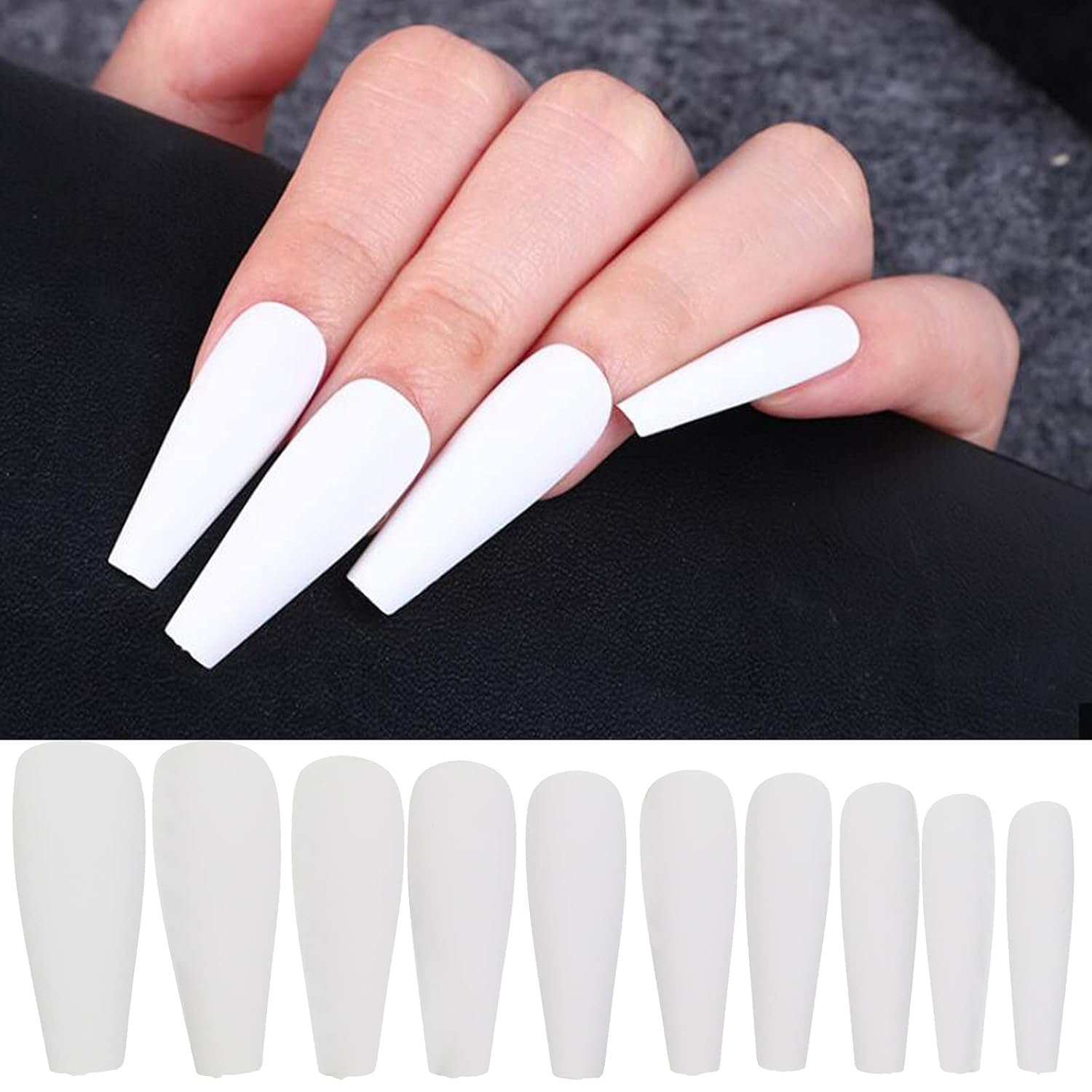 AddFavor 100pcs Coffin Fake Nails Full Cover Long Press on Nails Pure Color Matte Acrylic False Nail Tips for Women and Girls (White) - Image 6