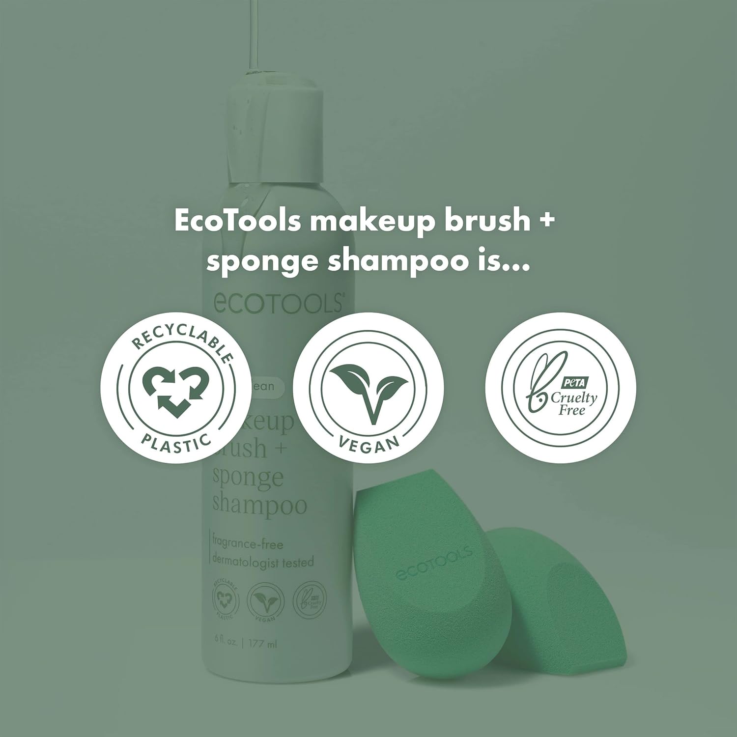 EcoTools XL Makeup Brush + Sponge Shampoo, Removes Makeup, Dirt, & Impurities From Makeup Brushes & Makeup Blending Sponges, Fragrance-Free, Vegan, & Cruelty-Free 16 fl. oz./473 ml, 1 Count, Clear - Image 8