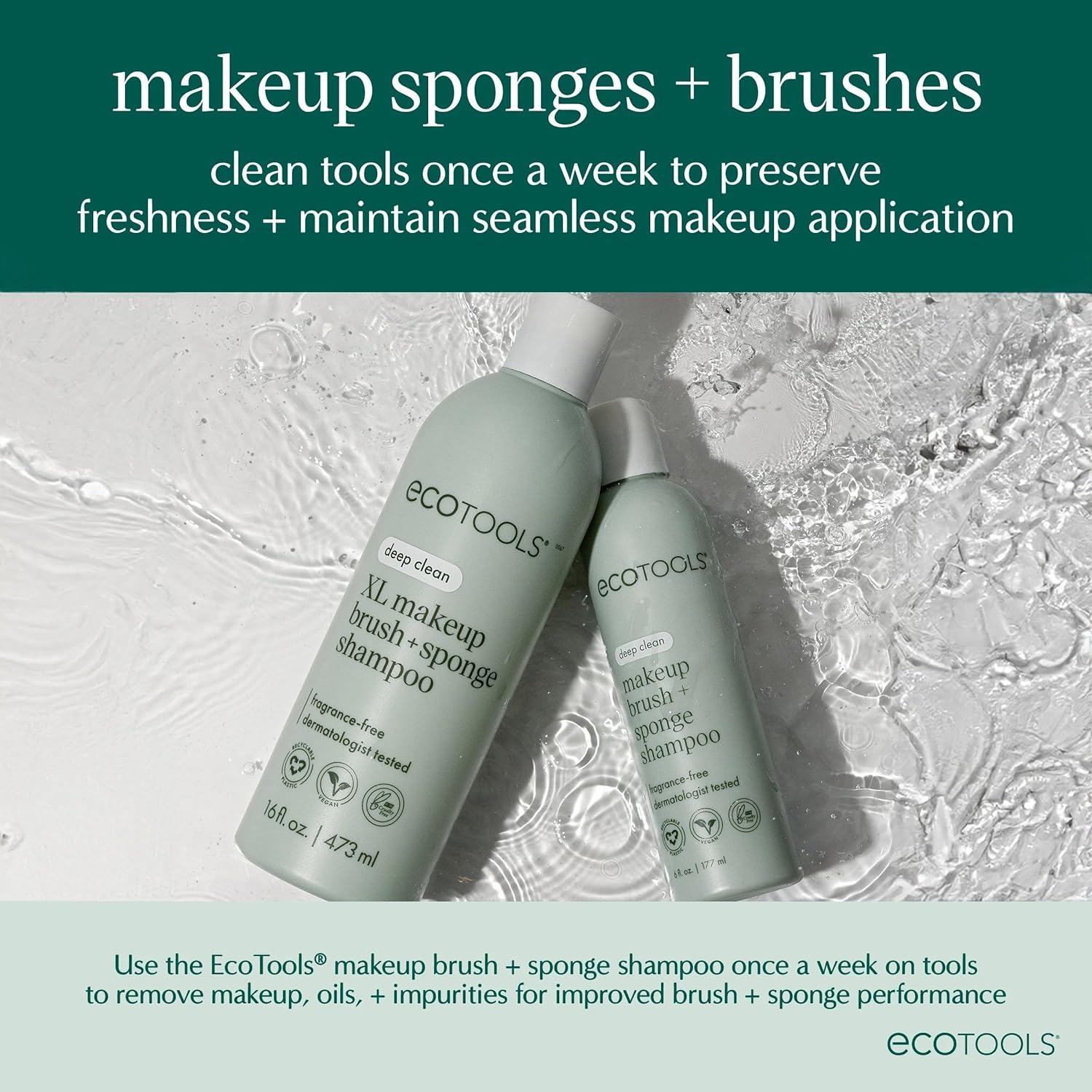 EcoTools XL Makeup Brush + Sponge Shampoo, Removes Makeup, Dirt, & Impurities From Makeup Brushes & Makeup Blending Sponges, Fragrance-Free, Vegan, & Cruelty-Free 16 fl. oz./473 ml, 1 Count, Clear - Image 11