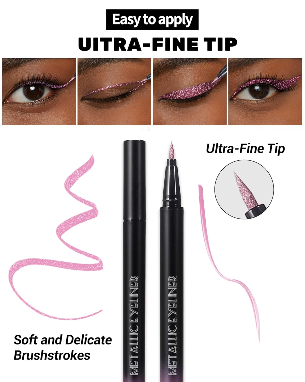 Metallic Shimmer Liquid Eyeliner, Blue Glitter Eyeliner Waterproof Long-Lasting 24H, Sparkling Finish Colored Eyeliner Pen, Ultra-Fine Tip Smooth Application, High Pigmented Smudge-Proof Eye Makeup-09 - Image 4