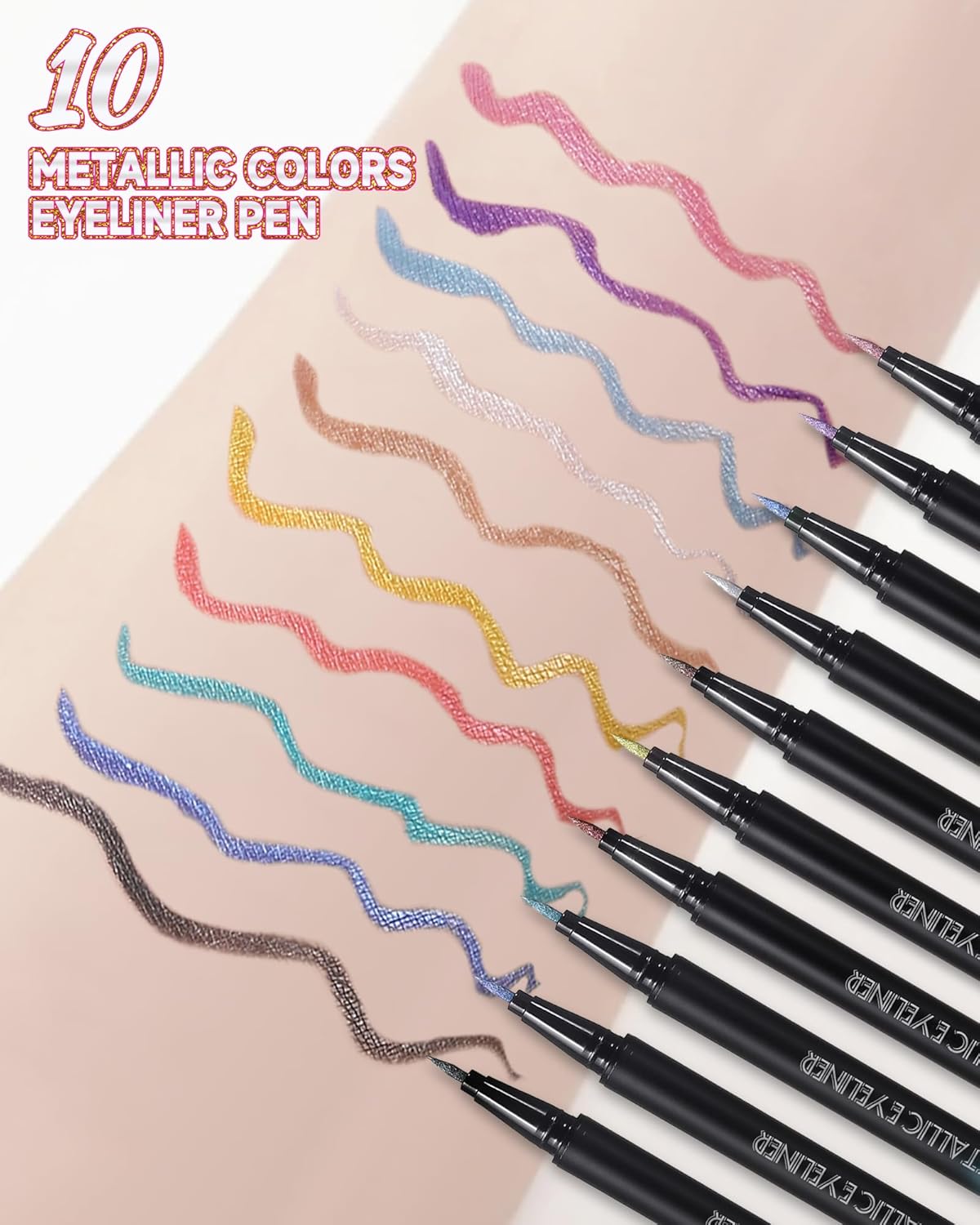 Metallic Shimmer Liquid Eyeliner, Blue Glitter Eyeliner Waterproof Long-Lasting 24H, Sparkling Finish Colored Eyeliner Pen, Ultra-Fine Tip Smooth Application, High Pigmented Smudge-Proof Eye Makeup-09 - Image 6