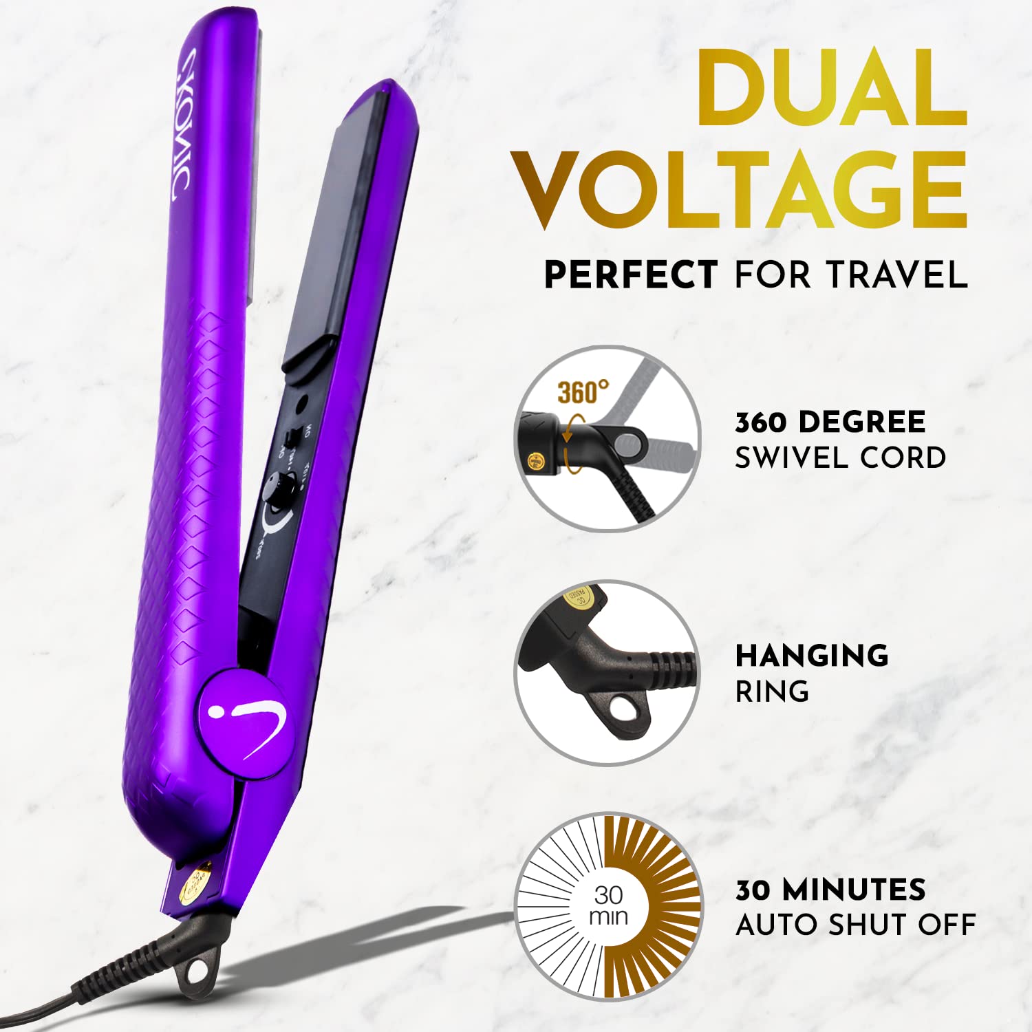 IKONIC 3in1 Electric Scalp Massager for Hair Growth + Hair Straightener 100% Ceramic 1.25" Curved Plate, Dual Voltage with 140°F–450° Heat control, Auto Heat with Infrared Technology - Image 2