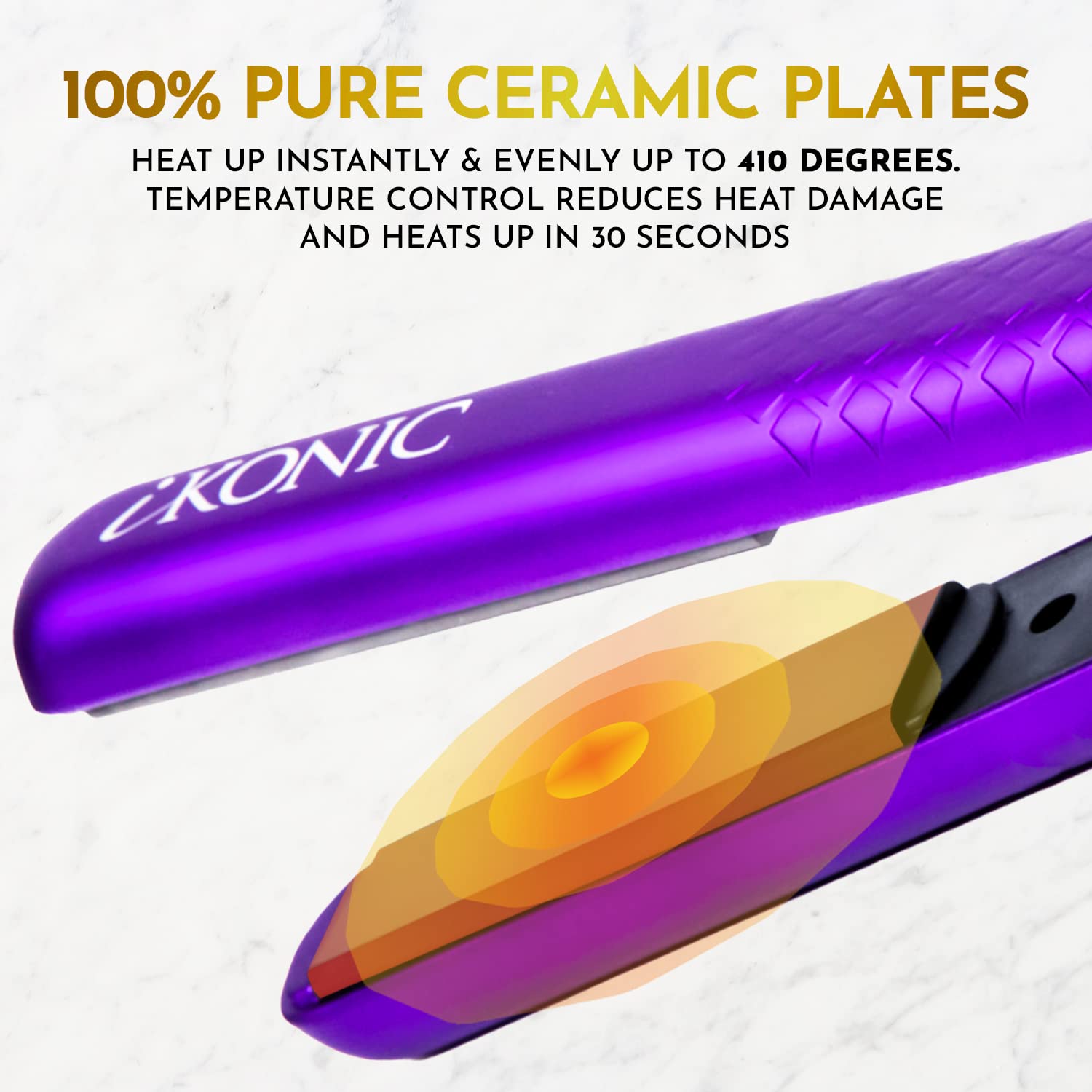 IKONIC 3in1 Electric Scalp Massager for Hair Growth + Hair Straightener 100% Ceramic 1.25" Curved Plate, Dual Voltage with 140°F–450° Heat control, Auto Heat with Infrared Technology - Image 3