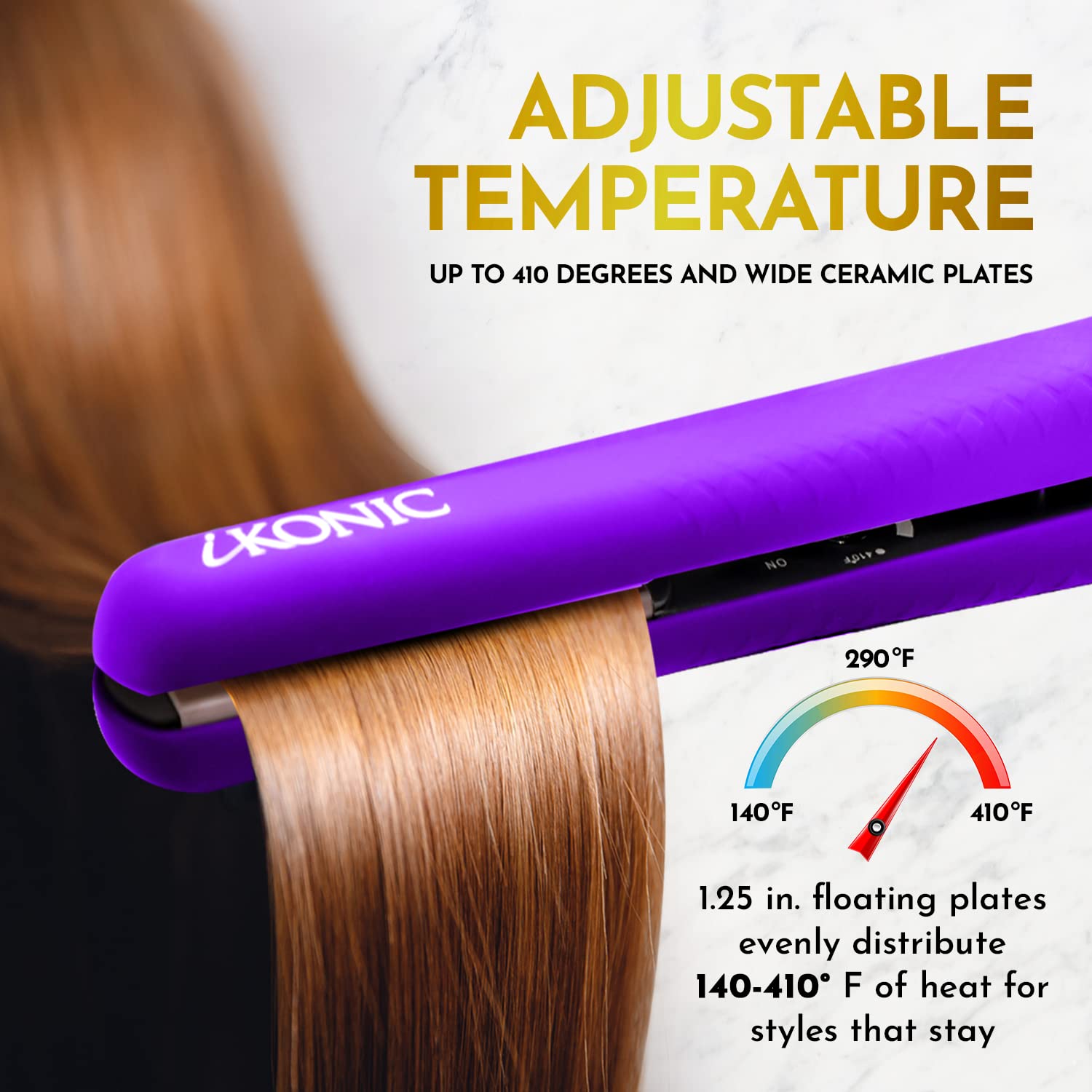 IKONIC 3in1 Electric Scalp Massager for Hair Growth + Hair Straightener 100% Ceramic 1.25" Curved Plate, Dual Voltage with 140°F–450° Heat control, Auto Heat with Infrared Technology - Image 4