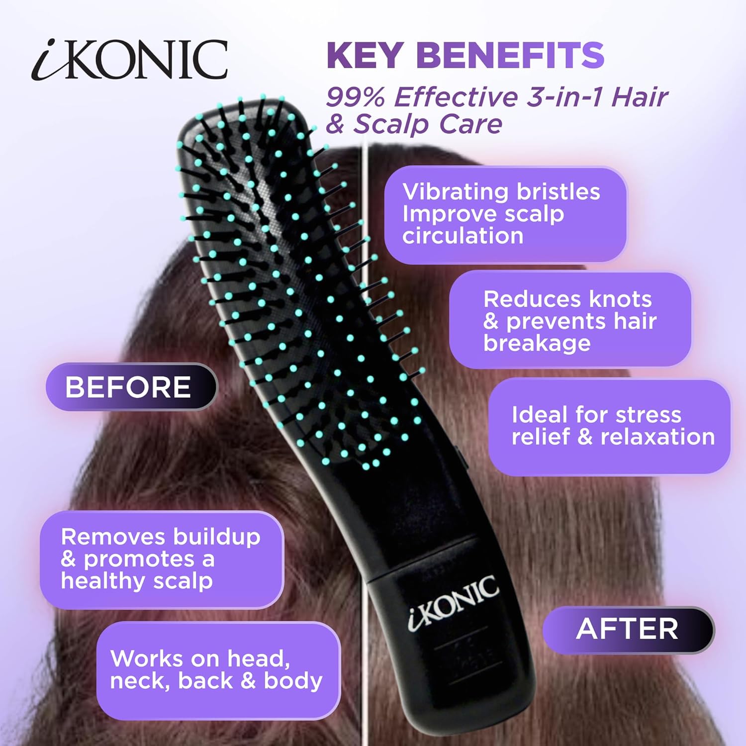 IKONIC 3in1 Electric Scalp Massager for Hair Growth + Hair Straightener 100% Ceramic 1.25" Curved Plate, Dual Voltage with 140°F–450° Heat control, Auto Heat with Infrared Technology - Image 7