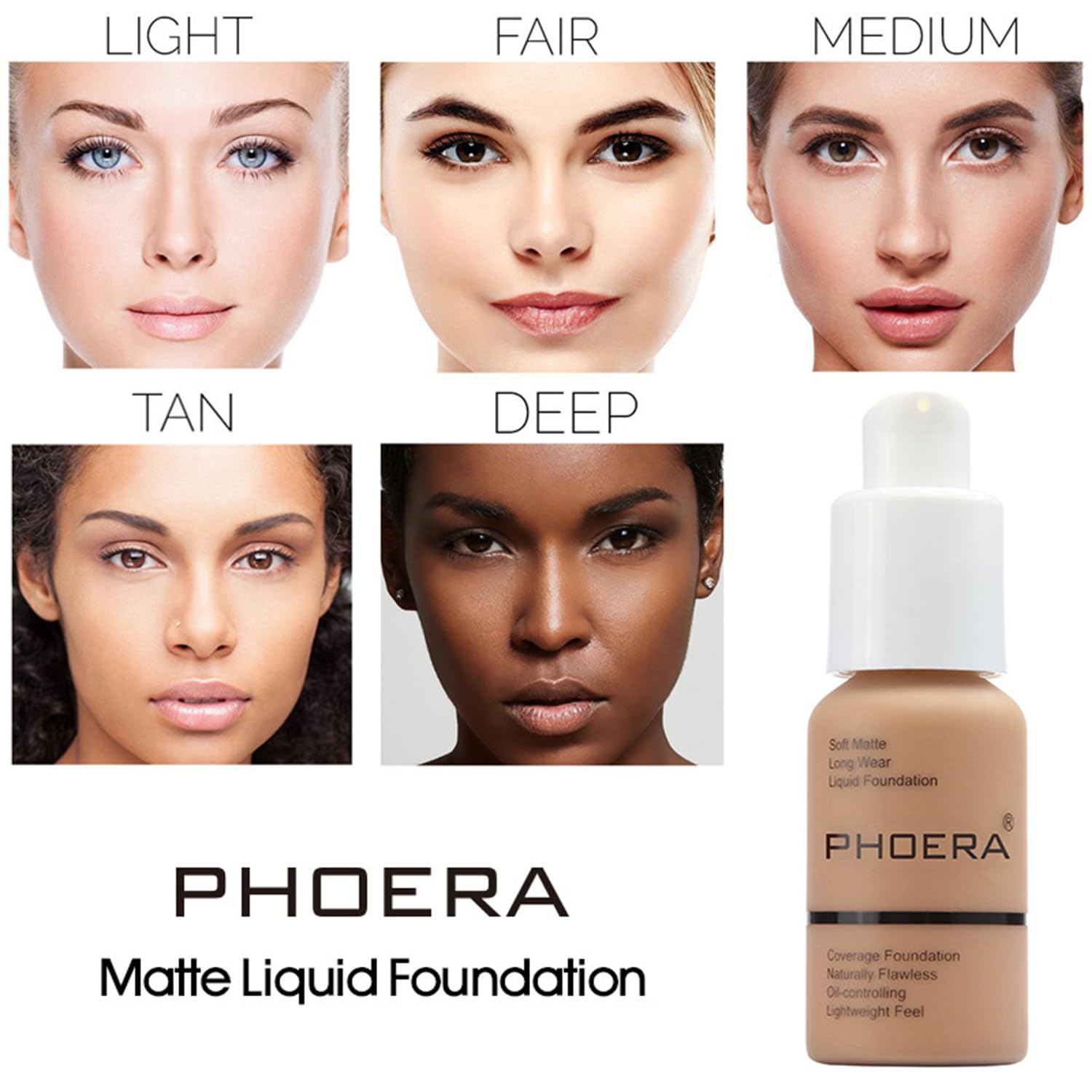 PHOERA Foundation 102 and 103 & Face Primer,Liquid Full Coverage Foundation Set,Foundation Brush Powder Brush,5 Makeup Sponge,30ml PHOERA 24HR Matte Oil Control Concealer (102 Nude + 103 Warm peach) - Image 3