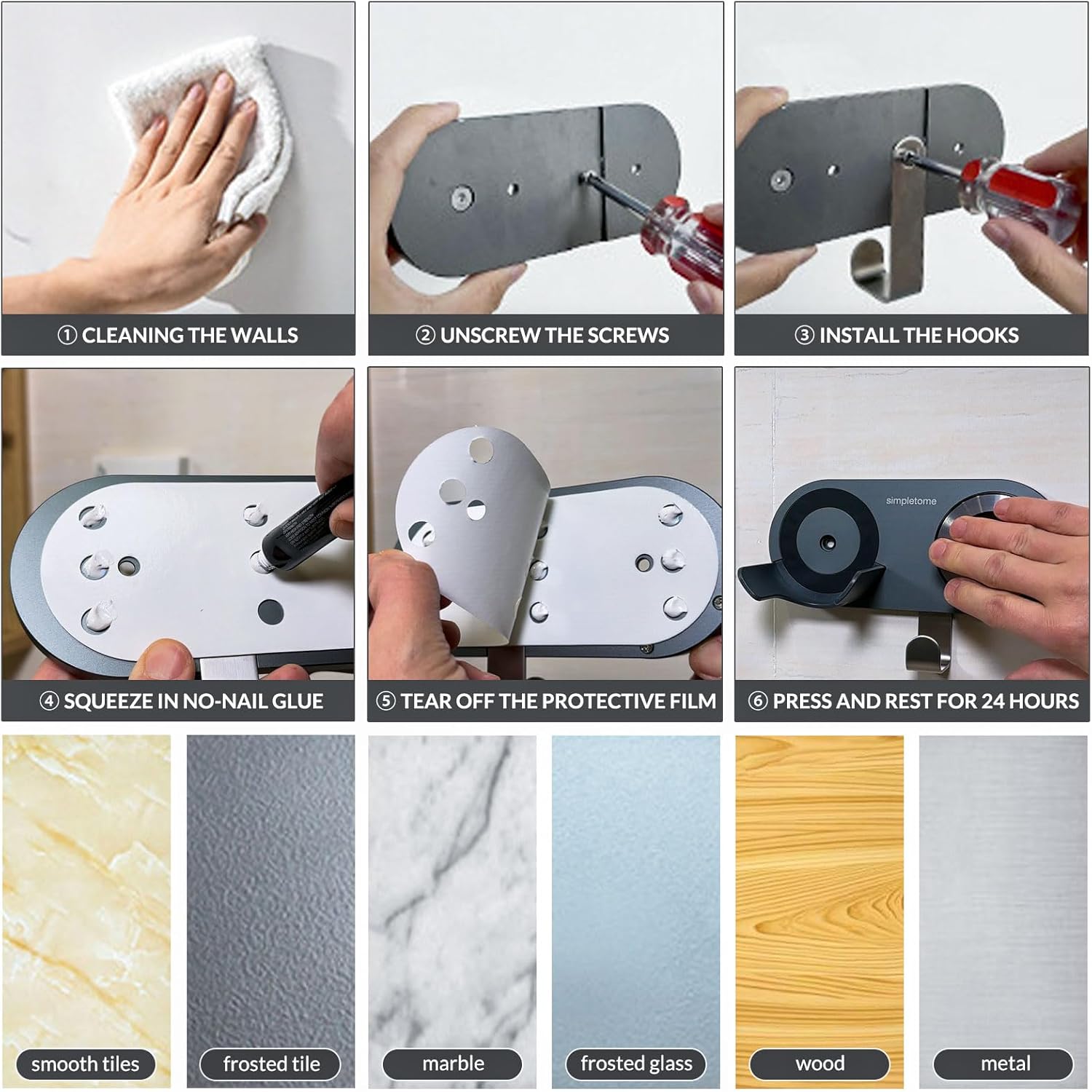 simpletome Hair Dryer Holder Wall Mount for All Magnetic High Speed Blow Dryer with Plug Cord Organizer Hook (ABS Plastic, Grey) - Image 5