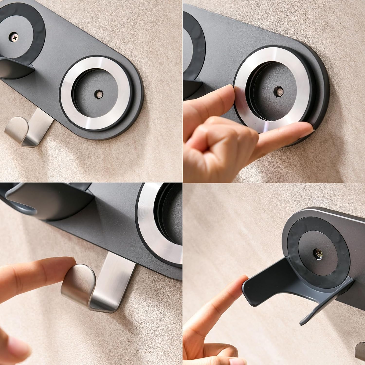simpletome Hair Dryer Holder Wall Mount for All Magnetic High Speed Blow Dryer with Plug Cord Organizer Hook (ABS Plastic, Grey) - Image 7